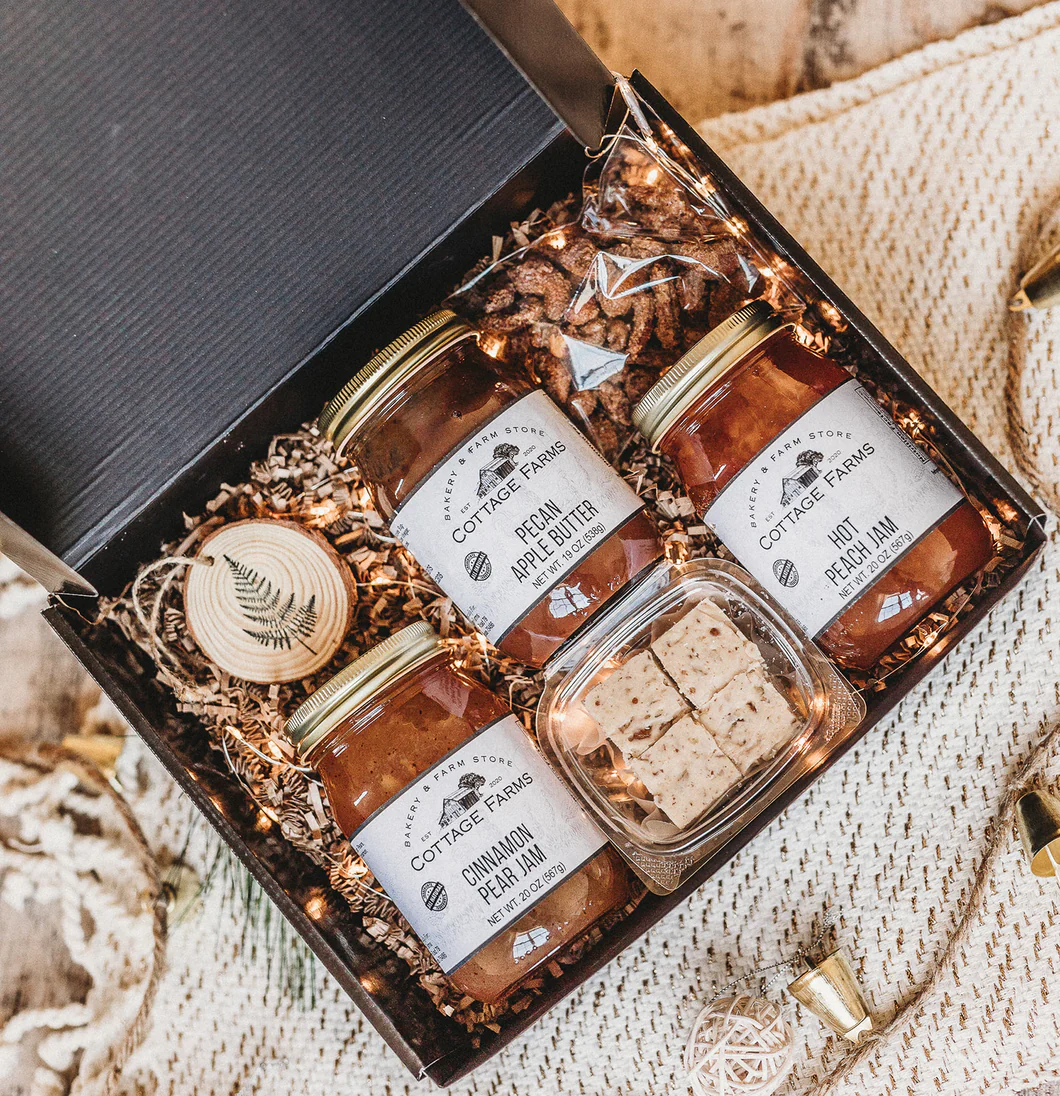 Sampler gift box with mini fruit butters and cookies